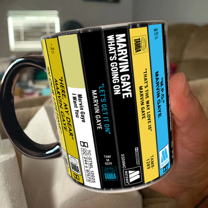 Marvin Gaye Albums Cassette Collection Retro Accent Edge-to-Edge Printed Mug