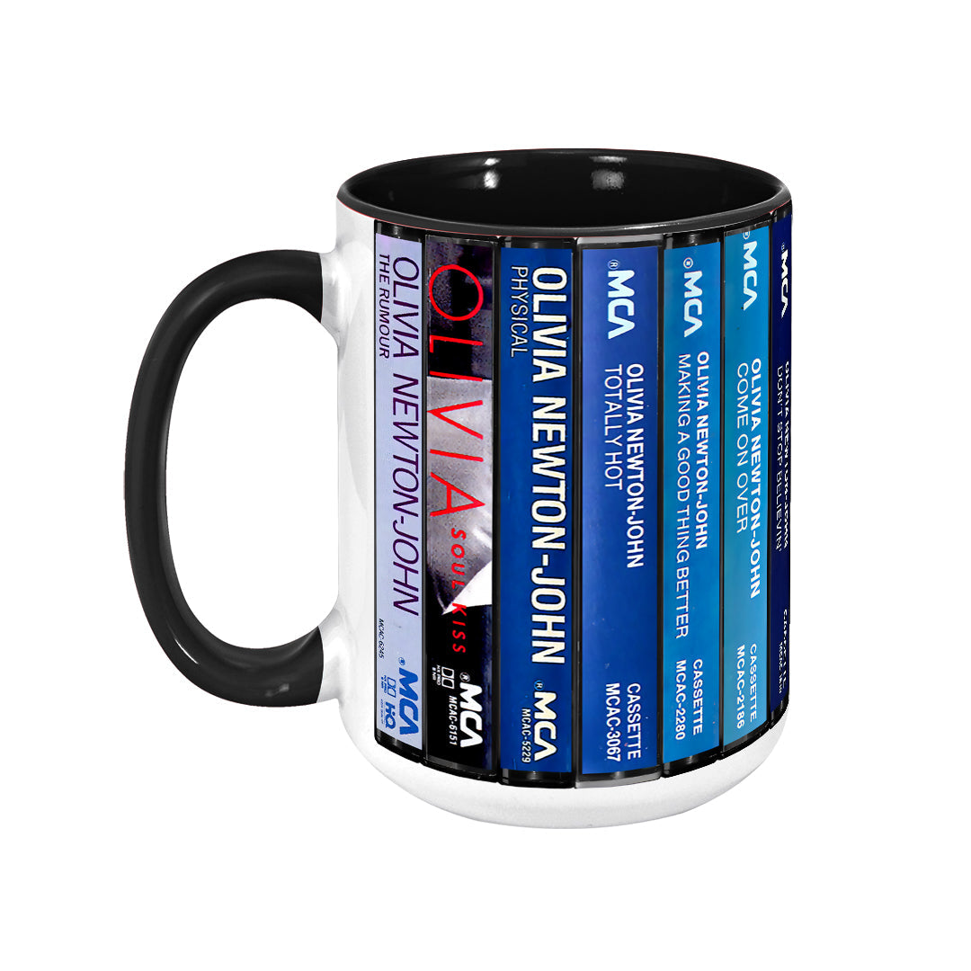 Olivia Newton-John Albums Cassette Collection Retro Accent Edge-to-Edge Printed Mug