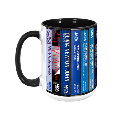 Olivia Newton-John Albums Cassette Collection Retro Accent Edge-to-Edge Printed Mug