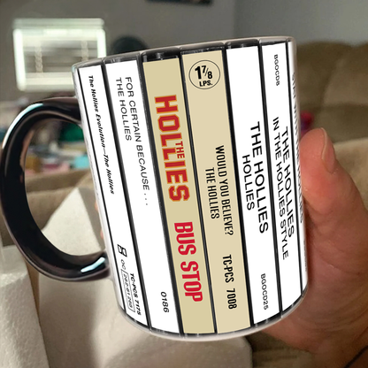The Hollies Albums Cassette Collection Retro Accent Edge-to-Edge Printed Mug