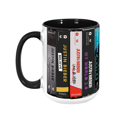 Justin Bieber Albums Cassette Collection Retro Accent Edge-to-Edge Printed Mug