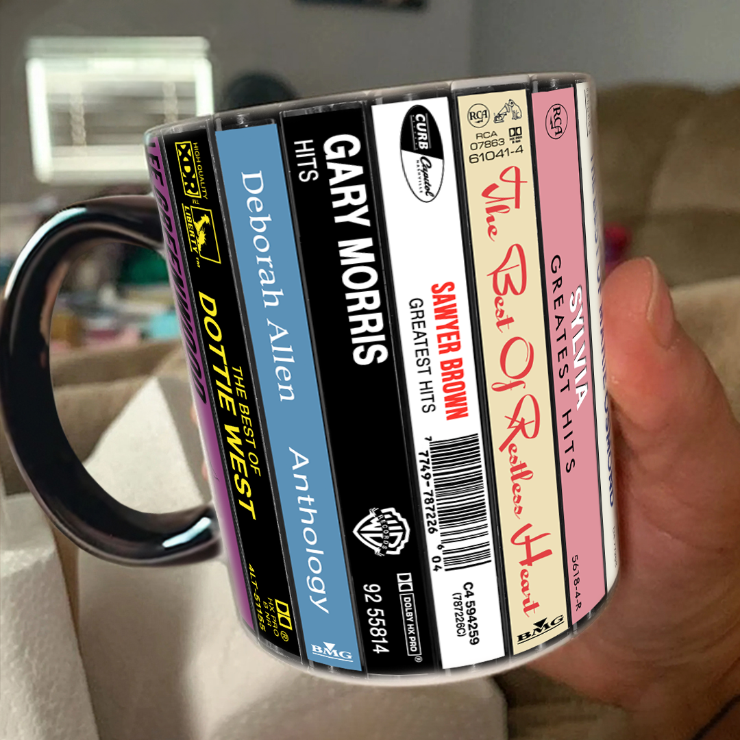 80s Country Albums Cassette Collection Retro Accent Edge-to-Edge Printed Mug