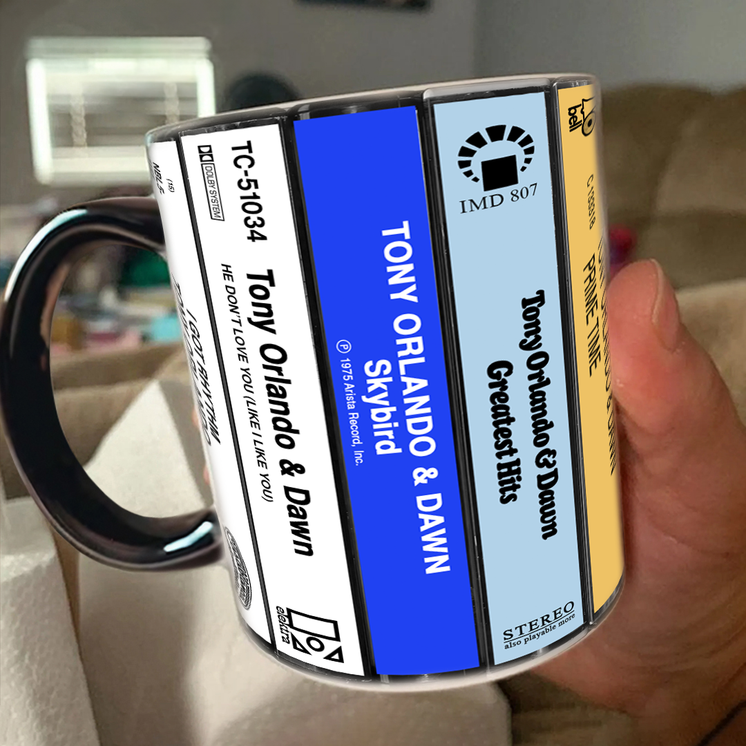 Tony Orlando & Dawn Albums Cassette Collection Retro Accent Edge-to-Edge Printed Mug