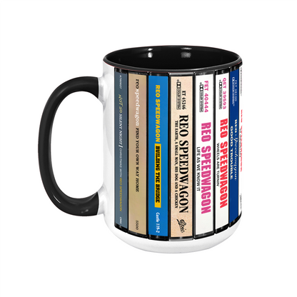 REO Speedwagon Albums Cassette Collection Retro Accent Edge-to-Edge Printed Mug