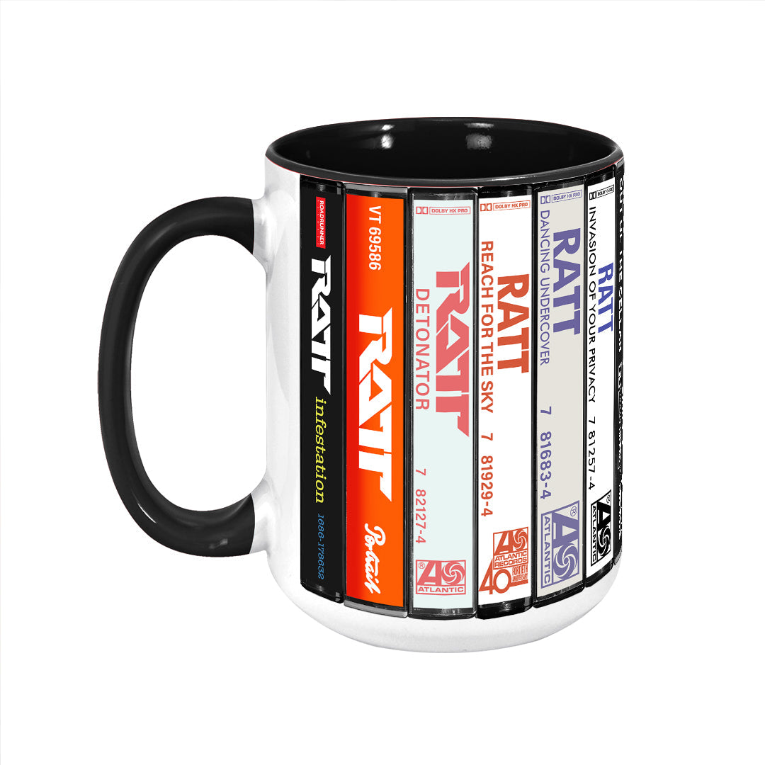 Ratt Albums Cassette Collection Retro Accent Edge-to-Edge Printed Mug