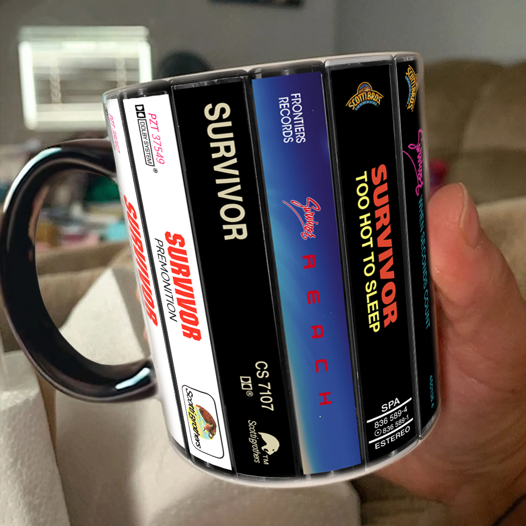 Survivor Albums Cassette Collection Retro Accent Edge-to-Edge Printed Mug
