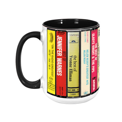 70's Female Voices Albums Cassette Collection Retro Accent Edge-to-Edge Printed Mug