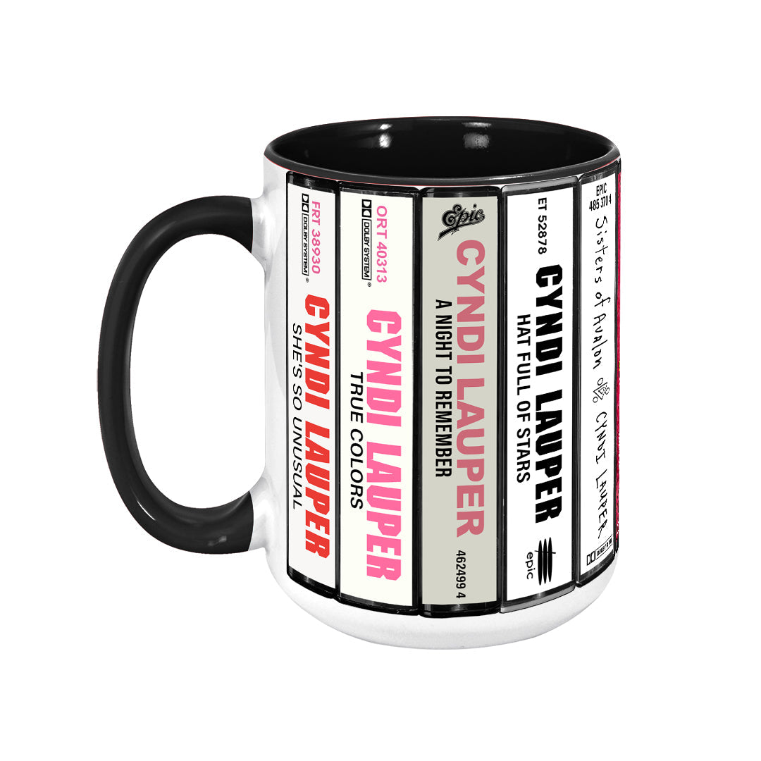Cyndi Lauper Albums Cassette Collection Retro Accent Edge-to-Edge Printed Mug