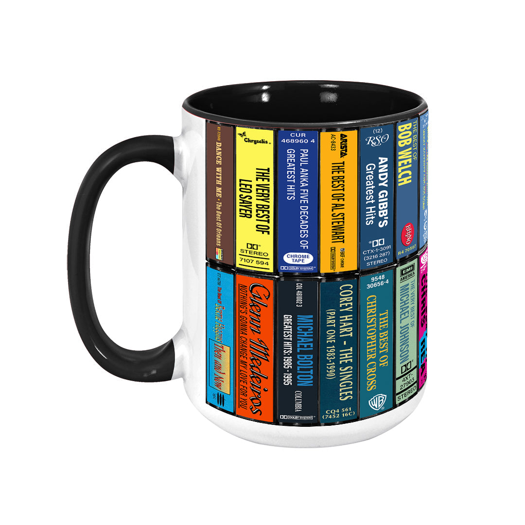 Male Pop 70s & 80s Albums Cassette Collection Retro Accent Edge-to-Edge Printed Mug