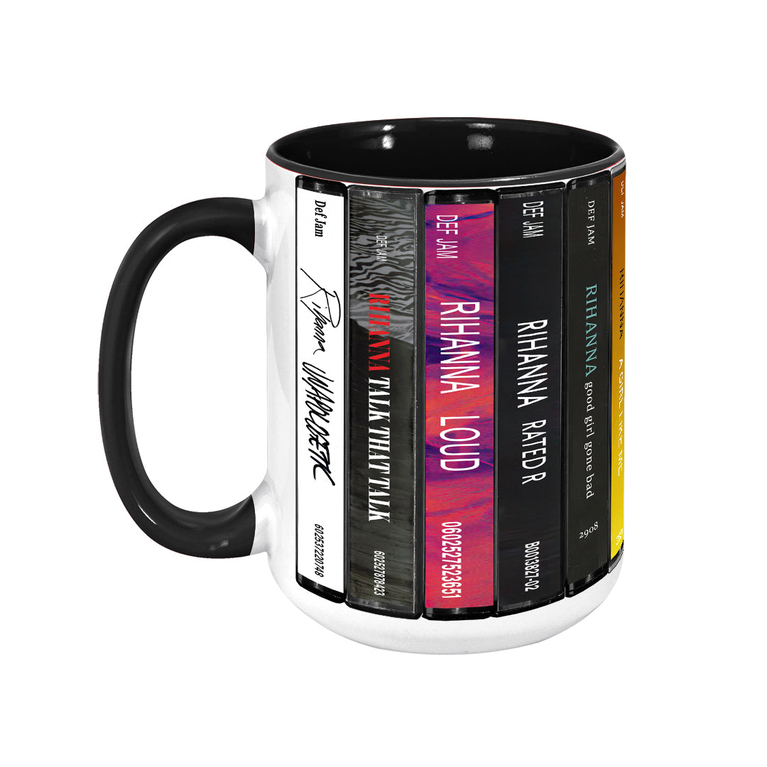 Rihanna Albums Cassette Collection Retro Accent Edge-to-Edge Printed Mug