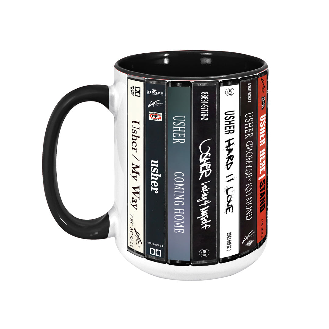 Usher Albums Cassette Collection Retro Accent Edge-to-Edge Printed Mug