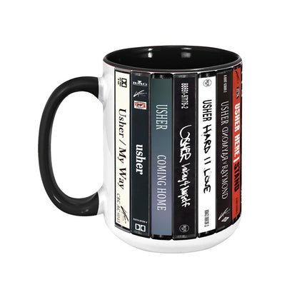Usher Albums Cassette Collection Retro Accent Edge-to-Edge Printed Mug