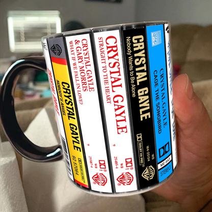 Crystal Gayle Albums Cassette Collection Retro Accent Edge-to-Edge Printed Mug