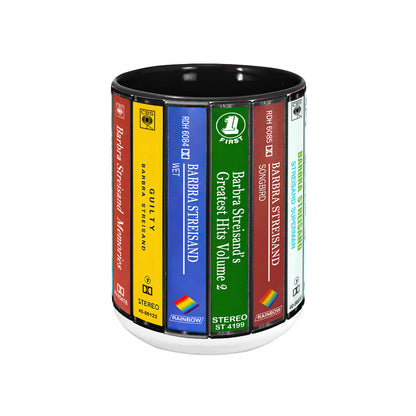 Barbra Streisand Albums Cassette Collection Retro Accent Edge-to-Edge Printed Mug
