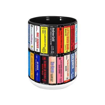 70s & 80s Rock Albums Cassette Collection Retro Accent Edge-to-Edge Printed Mug