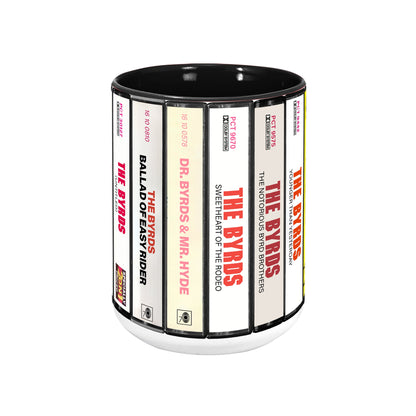 The Byrds Albums Cassette Collection Retro Accent Edge-to-Edge Printed Mug