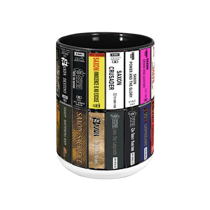 Saxon Albums Cassette Collection Retro Accent Edge-to-Edge Printed Mug