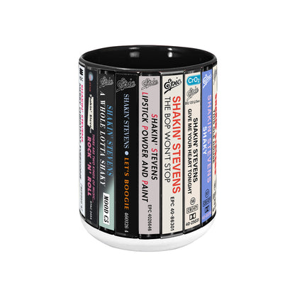 Shakin' Stevens Albums Cassette Collection Retro Accent Edge-to-Edge Printed Mug