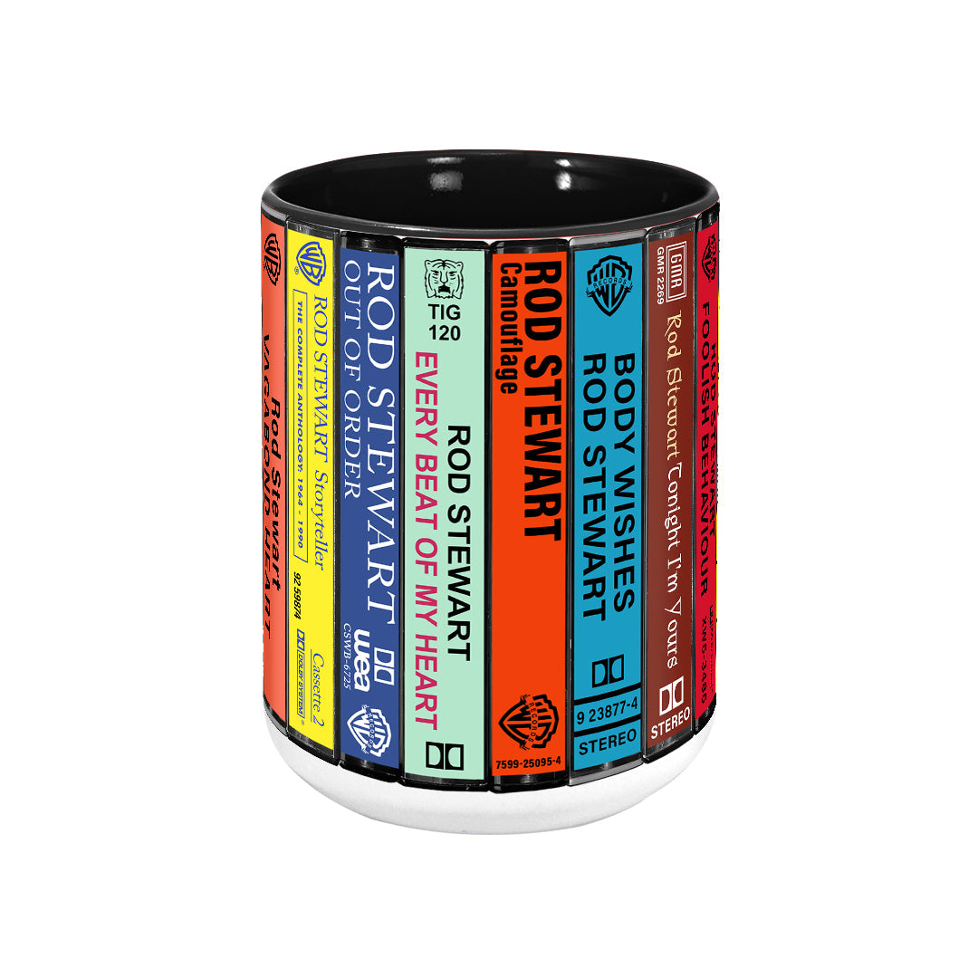Rod Stewart Albums Cassette Collection Retro Accent Edge-to-Edge Printed Mug