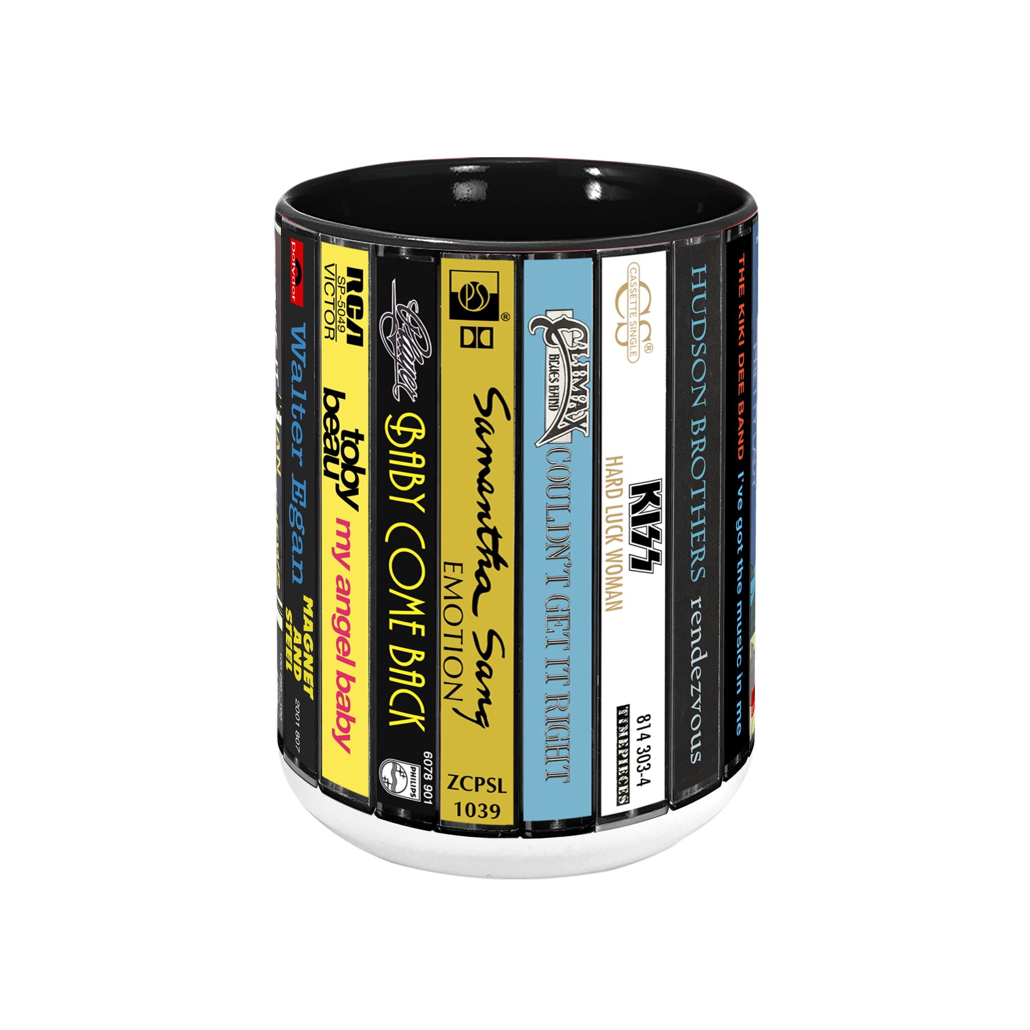 70s Pop Songs Albums Cassette Collection Retro Accent Edge-to-Edge Printed Mug - Volume 5