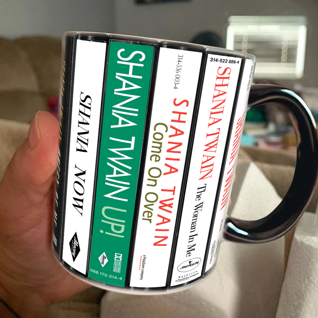 Shania Twain Albums Cassette Collection Retro Accent Edge-to-Edge Printed Mug