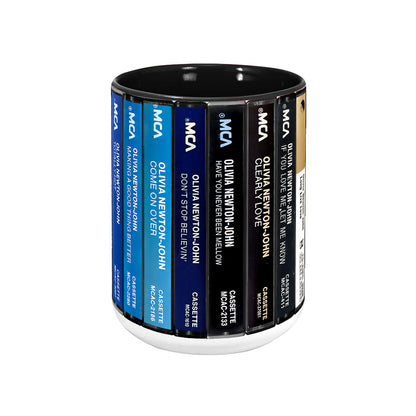 Olivia Newton-John Albums Cassette Collection Retro Accent Edge-to-Edge Printed Mug