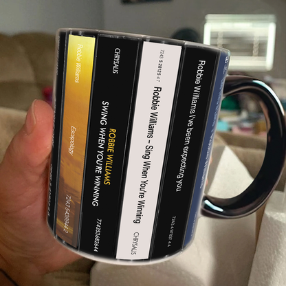 Robbie Williams Albums Cassette Collection Retro Accent Edge-to-Edge Printed Mug