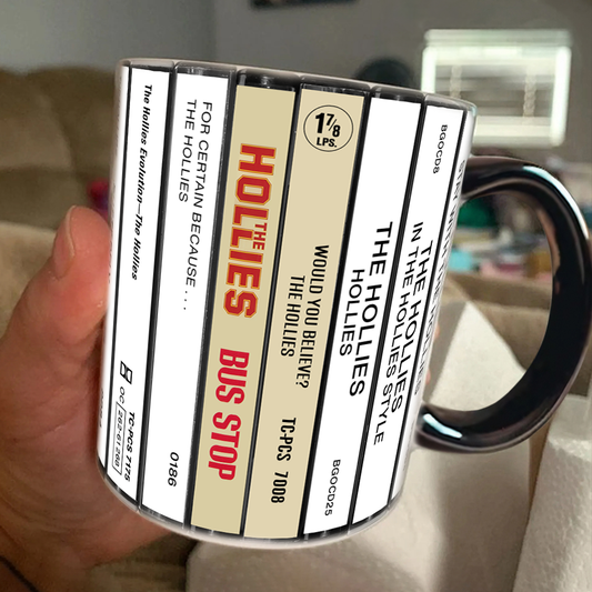 The Hollies Albums Cassette Collection Retro Accent Edge-to-Edge Printed Mug