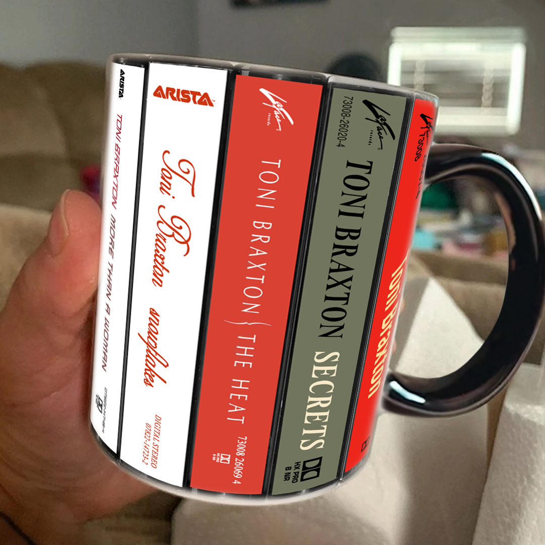 Toni Braxton Albums Cassette Collection Retro Accent Edge-to-Edge Printed Mug