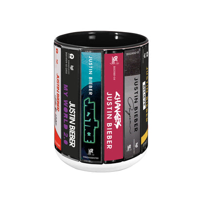 Justin Bieber Albums Cassette Collection Retro Accent Edge-to-Edge Printed Mug
