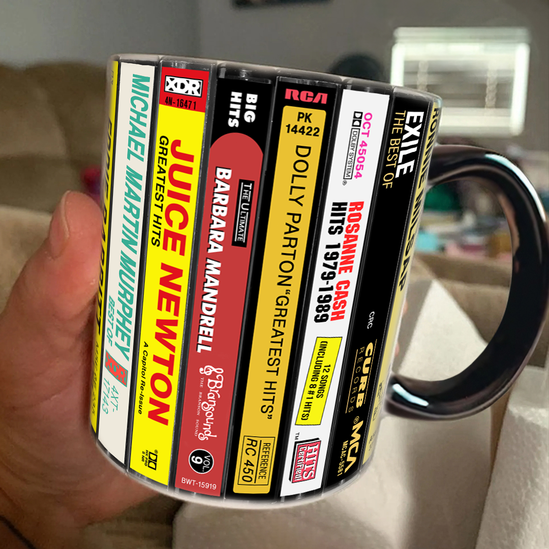80s Country Albums Cassette Collection Retro Accent Edge-to-Edge Printed Mug