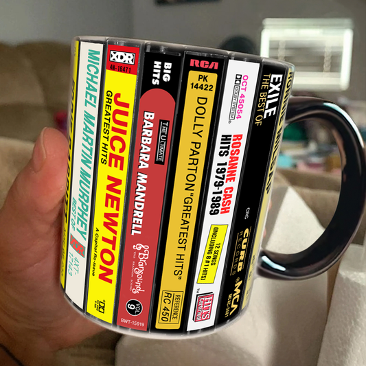 80s Country Albums Cassette Collection Retro Accent Edge-to-Edge Printed Mug