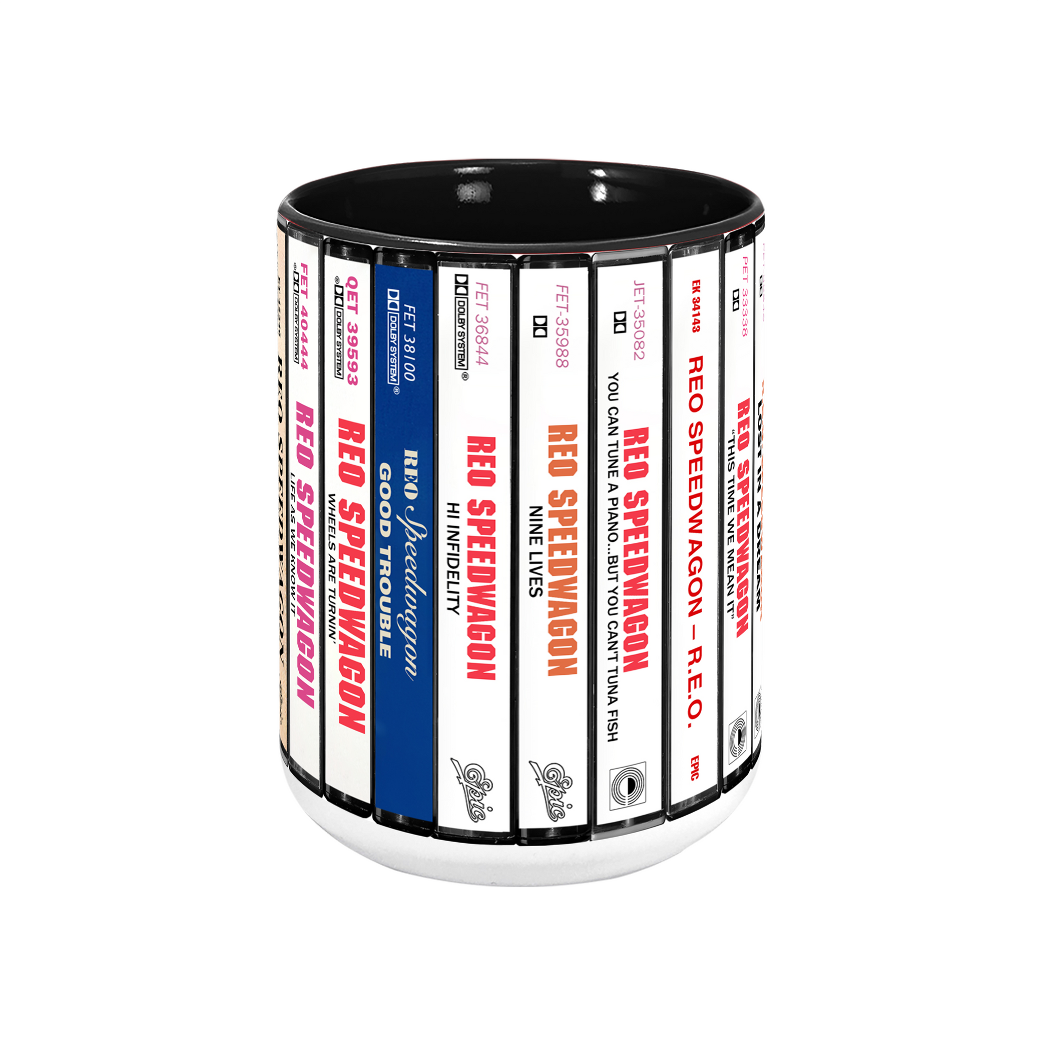 REO Speedwagon Albums Cassette Collection Retro Accent Edge-to-Edge Printed Mug
