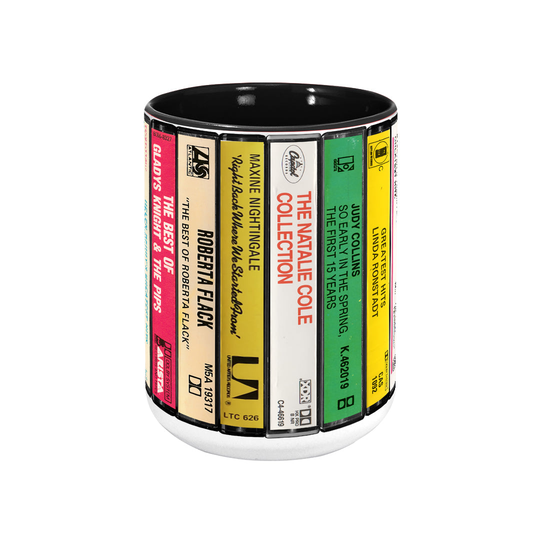 70's Female Voices Albums Cassette Collection Retro Accent Edge-to-Edge Printed Mug