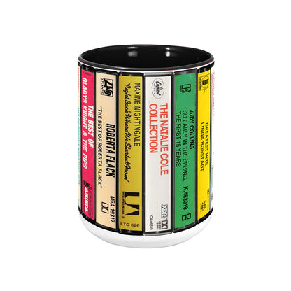 70's Female Voices Albums Cassette Collection Retro Accent Edge-to-Edge Printed Mug