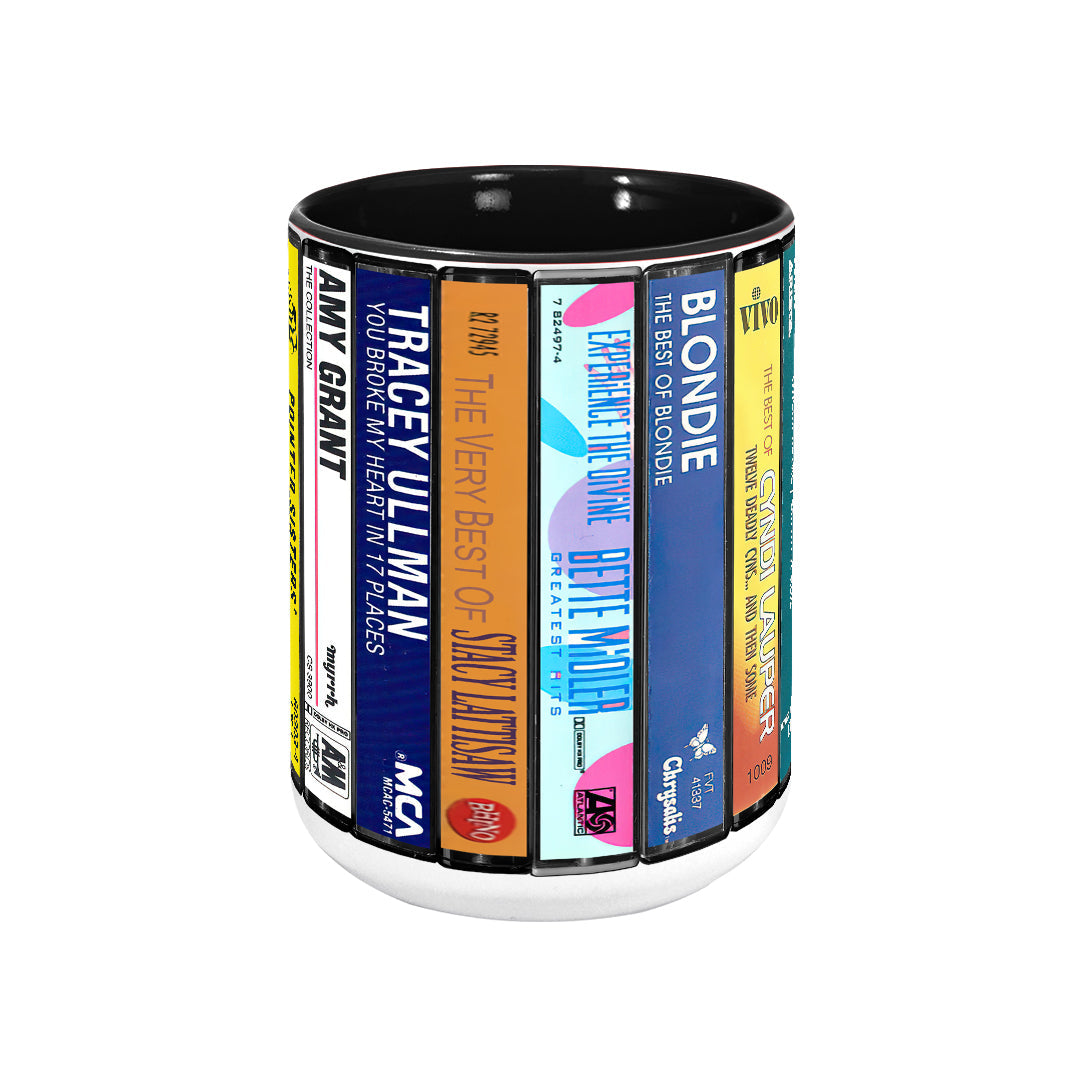 80's Female Voices Albums Cassette Collection Retro Accent Edge-to-Edge Printed Mug