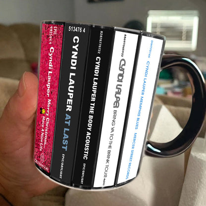 Cyndi Lauper Albums Cassette Collection Retro Accent Edge-to-Edge Printed Mug