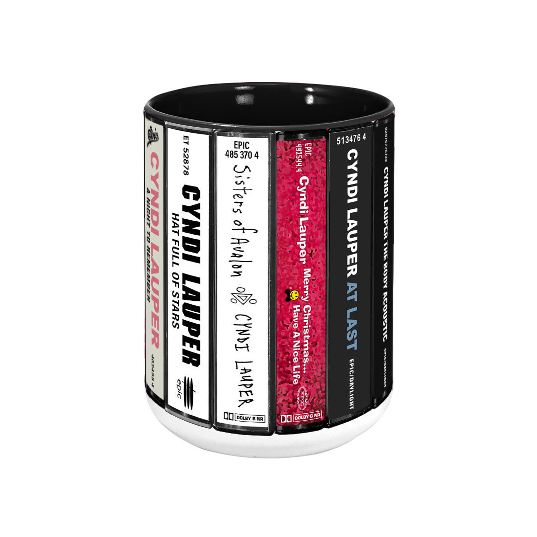 Cyndi Lauper Albums Cassette Collection Retro Accent Edge-to-Edge Printed Mug