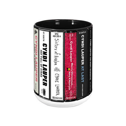 Cyndi Lauper Albums Cassette Collection Retro Accent Edge-to-Edge Printed Mug