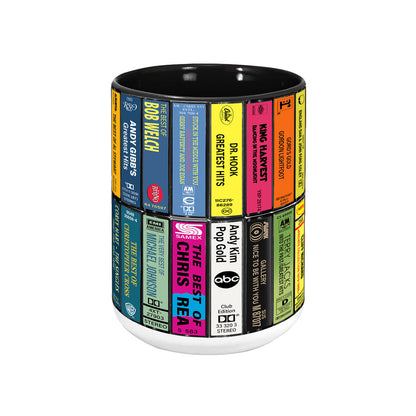 Male Pop 70s & 80s Albums Cassette Collection Retro Accent Edge-to-Edge Printed Mug