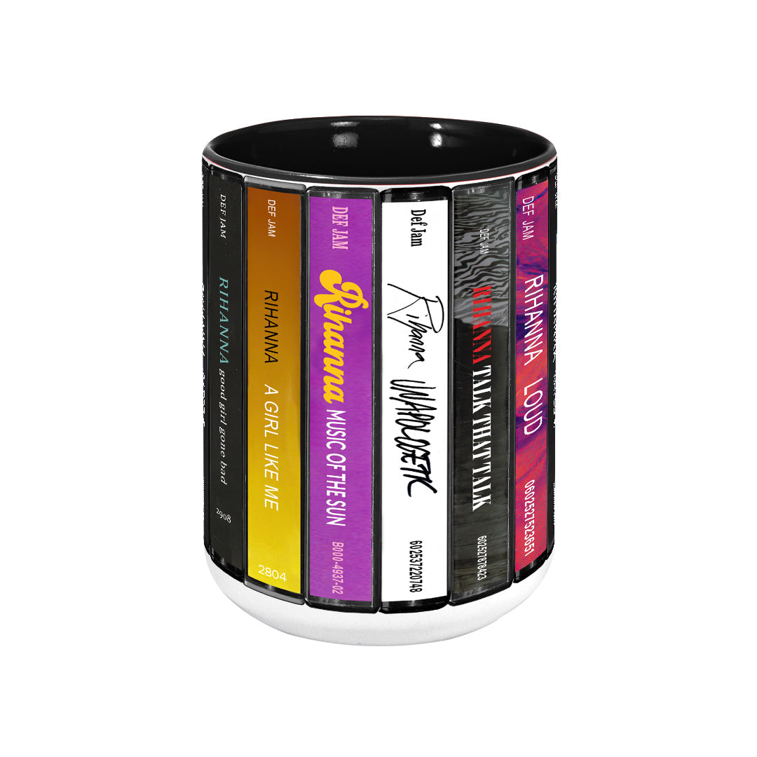 Rihanna Albums Cassette Collection Retro Accent Edge-to-Edge Printed Mug