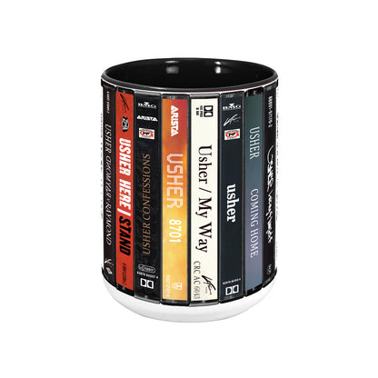 Usher Albums Cassette Collection Retro Accent Edge-to-Edge Printed Mug