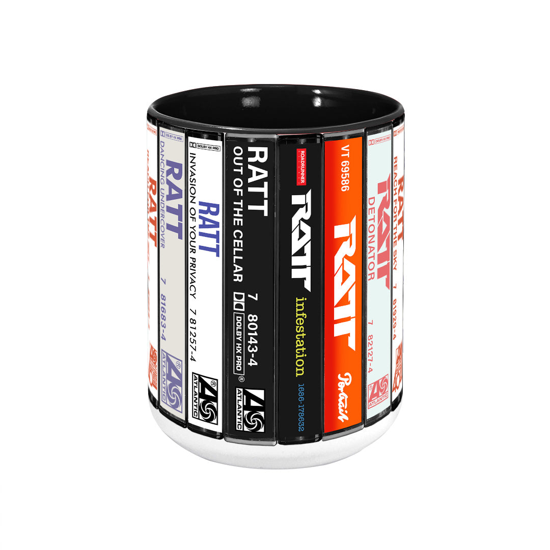 Ratt Albums Cassette Collection Retro Accent Edge-to-Edge Printed Mug