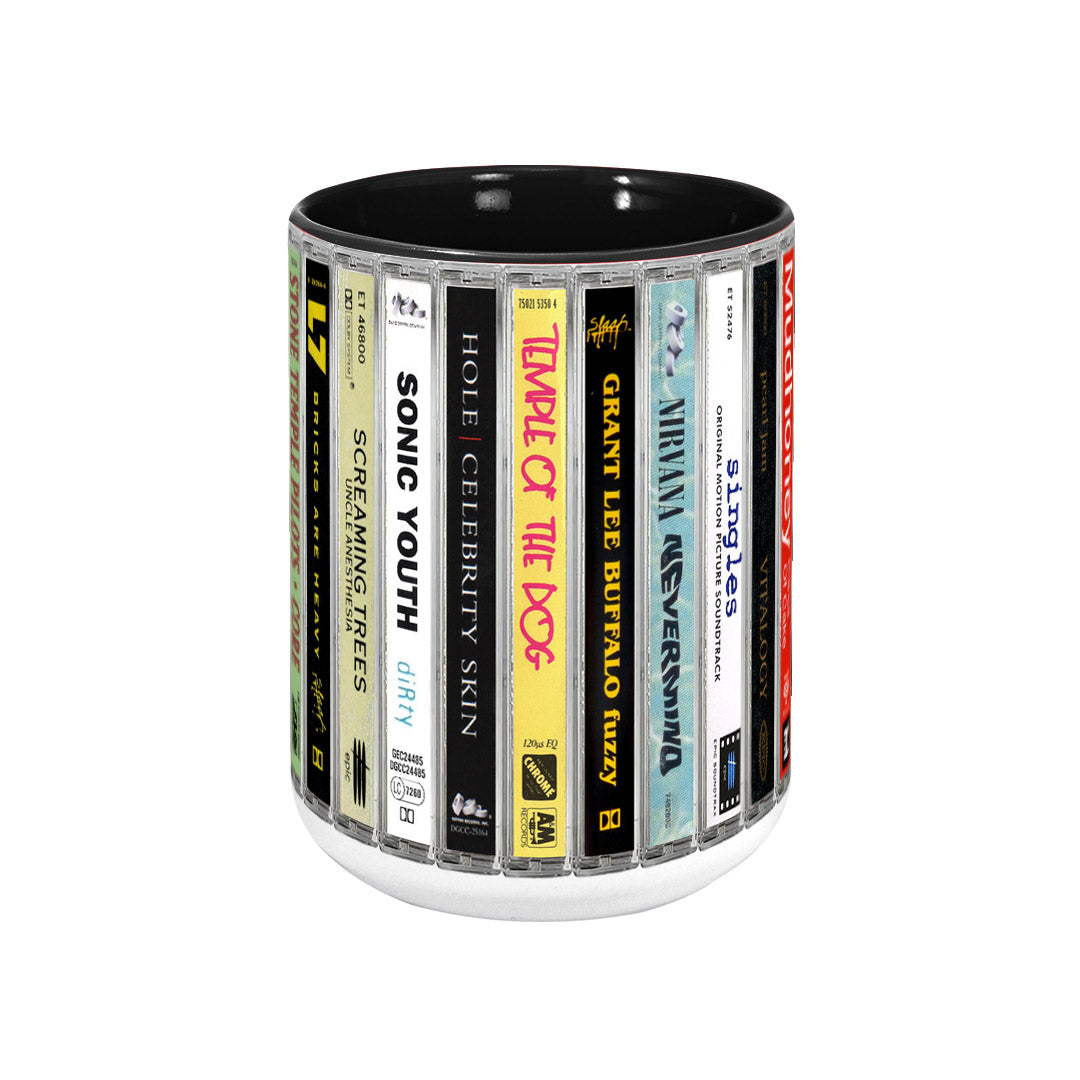 Classic Grunge Bands Albums Cassette Collection Retro Accent Edge-to-Edge Printed Mug