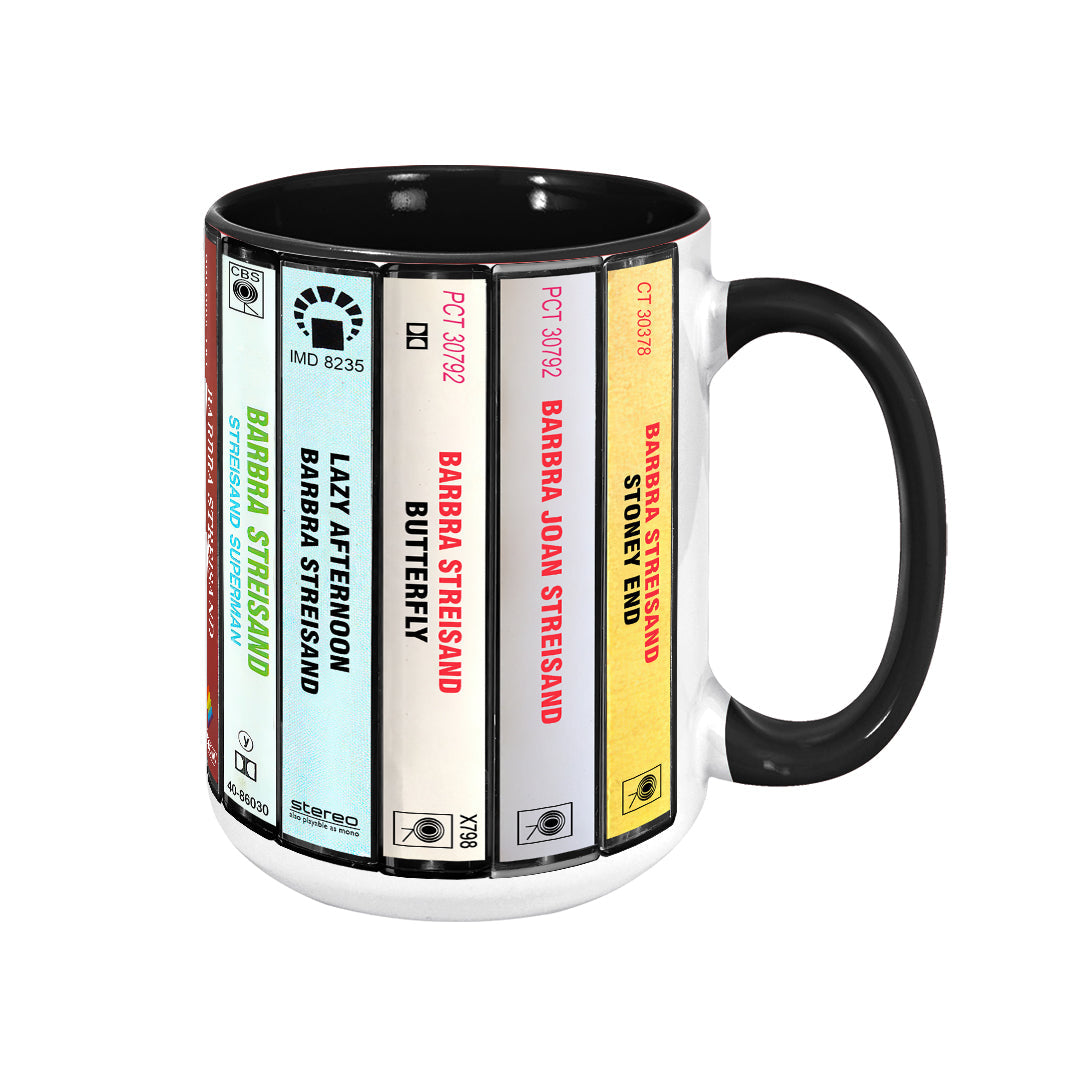 Barbra Streisand Albums Cassette Collection Retro Accent Edge-to-Edge Printed Mug