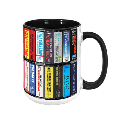 70s & 80s Rock Albums Cassette Collection Retro Accent Edge-to-Edge Printed Mug
