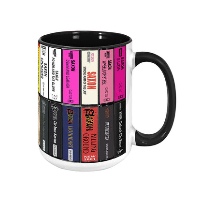 Saxon Albums Cassette Collection Retro Accent Edge-to-Edge Printed Mug