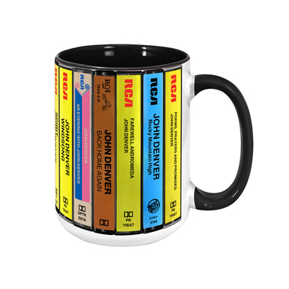 John Denver Albums Cassette Collection Retro Accent Edge-to-Edge Printed Mug