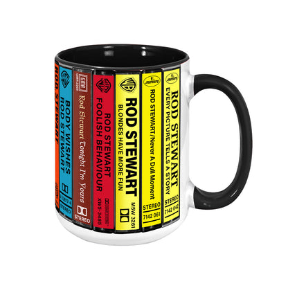 Rod Stewart Albums Cassette Collection Retro Accent Edge-to-Edge Printed Mug
