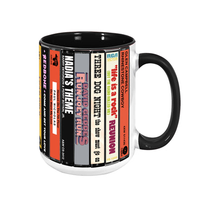 70s Pop Songs Albums Cassette Collection Retro Accent Edge-to-Edge Printed Mug - Volume 3